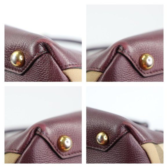 BURBERRY Grainy Calfskin House Check Medium Banner Tote Mahogany Red - Picture 8 of 16